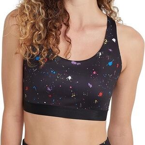 Champion Sports Bra Women Sz Sm Black Paint Splatter Athletic Moderate Support